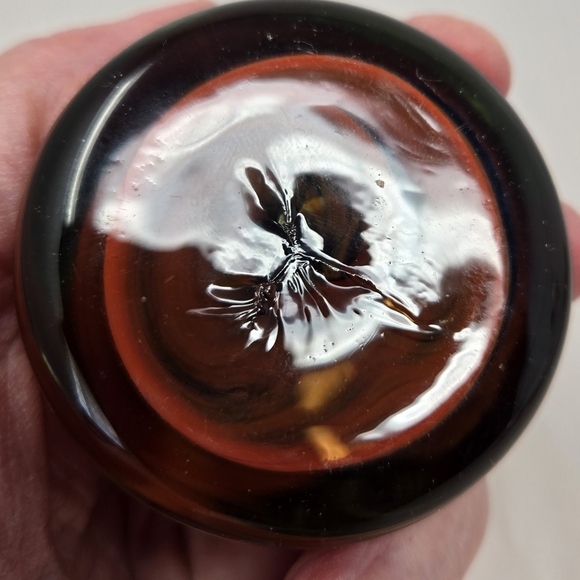 Paperweight Orange & Black Swirls Art Blown Glass Small Marble Like Look - Picture 5 of 7